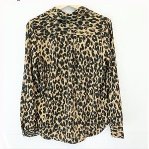 Halogen Leopard Print Button-Down Shirt in Black and Tan